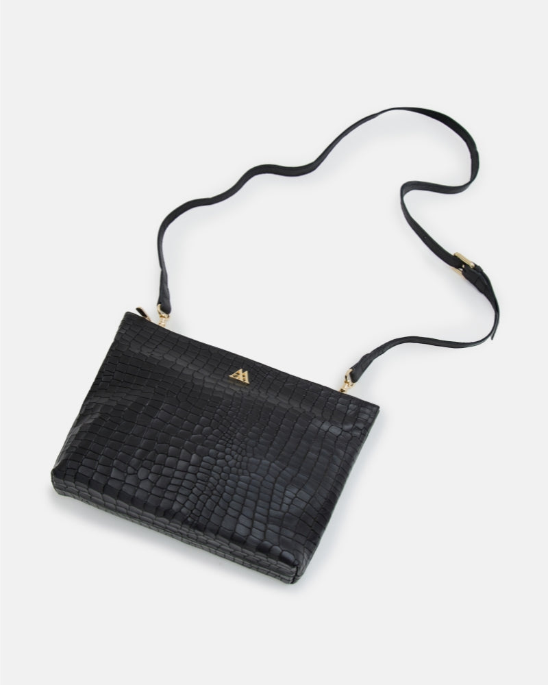 Manola Black Leather Clutch Bag