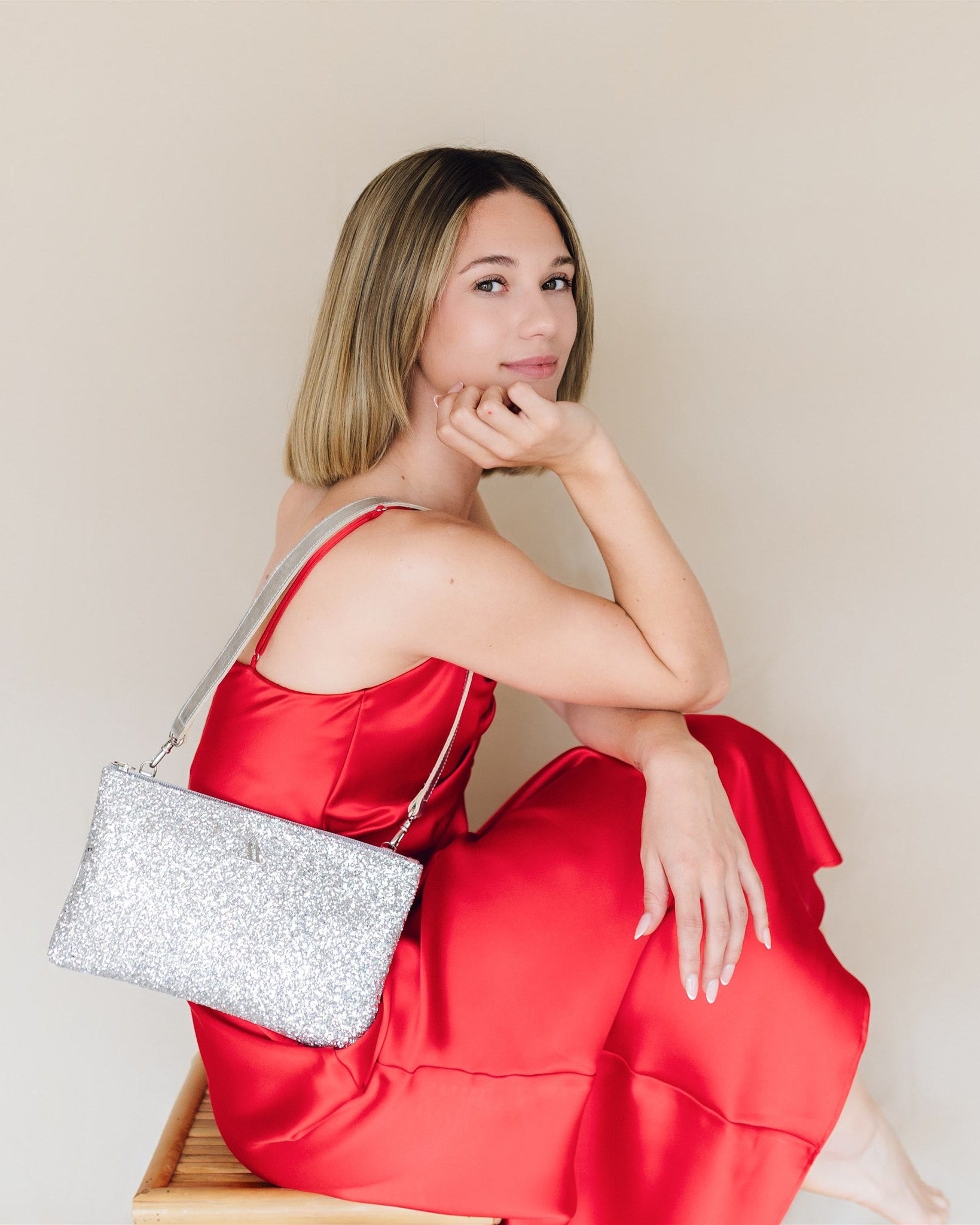 Catalina Glitter Silver Clutch Bag