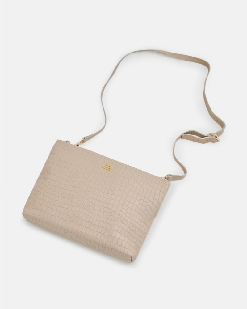 Manola Beige Leather Clutch Bag
