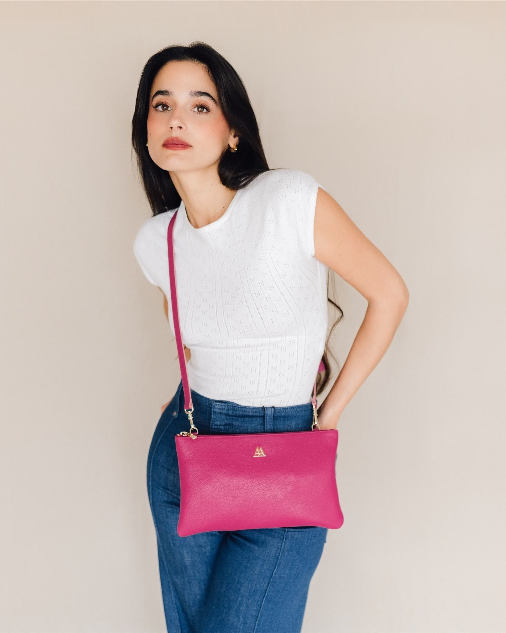 Catalina Fuchsia Leather Clutch Bag
