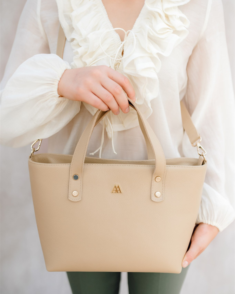 Antonia Beige Leather Shopper Bag