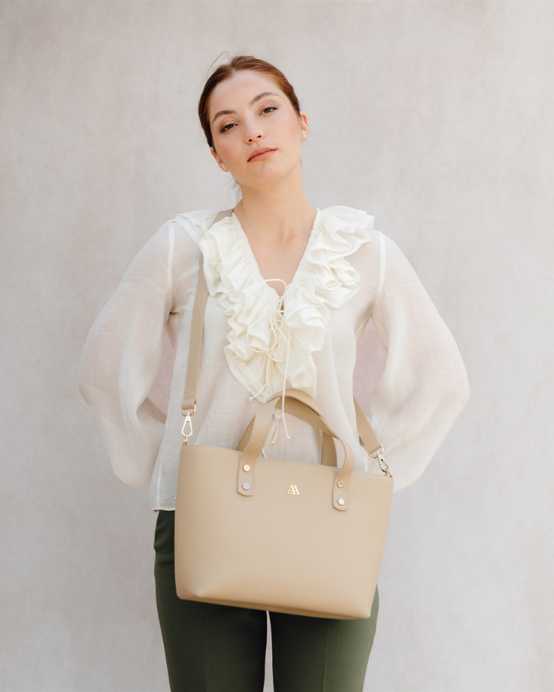 Antonia Beige Leather Shopper Bag