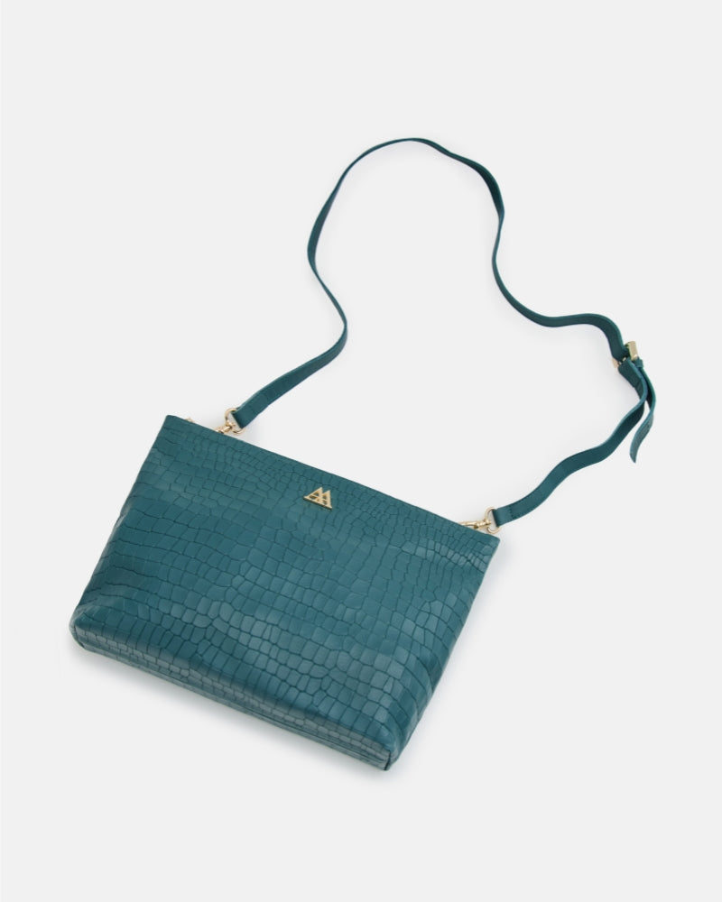 Manola Clutch Bag, Petrol Green Leather