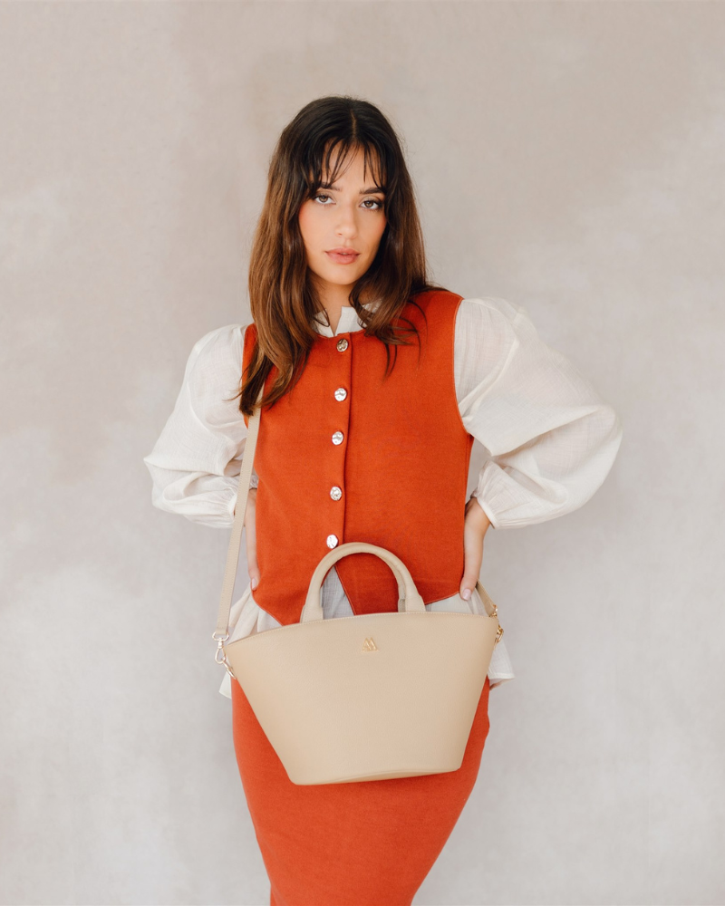 Carlota Beige Leather Tote Bag