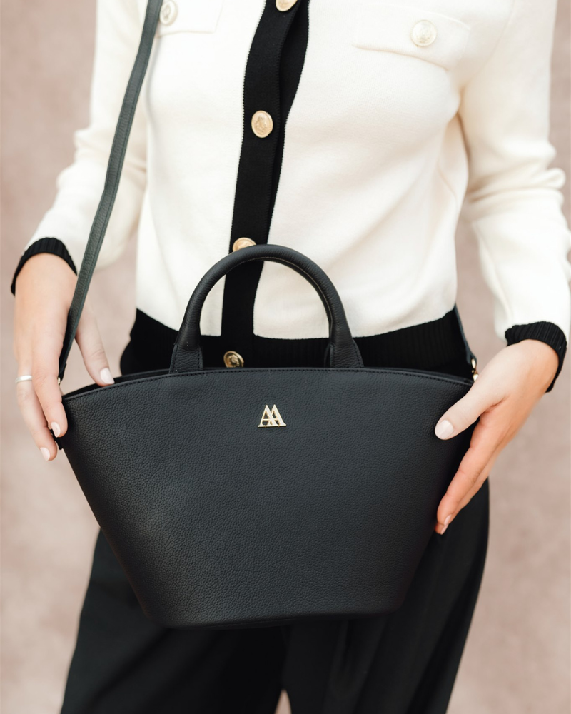 Carlota Leather Straw Bag Black
