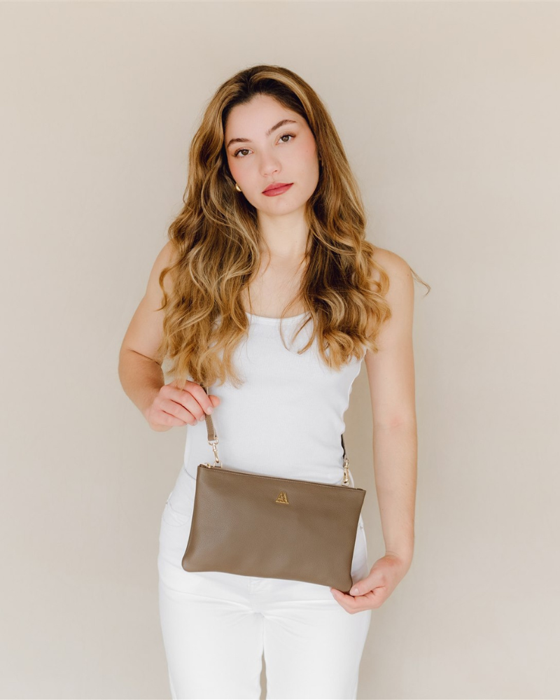 Catalina Leather Clutch Bag, Taupe