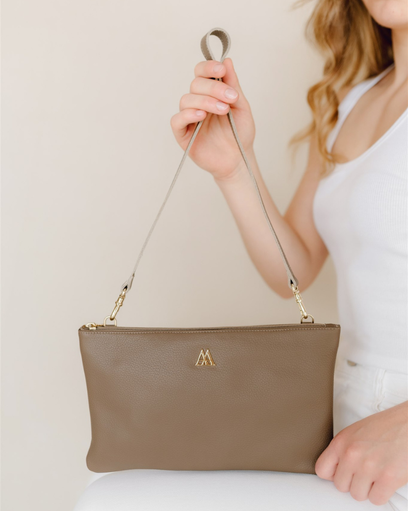 Catalina Leather Clutch Bag, Taupe