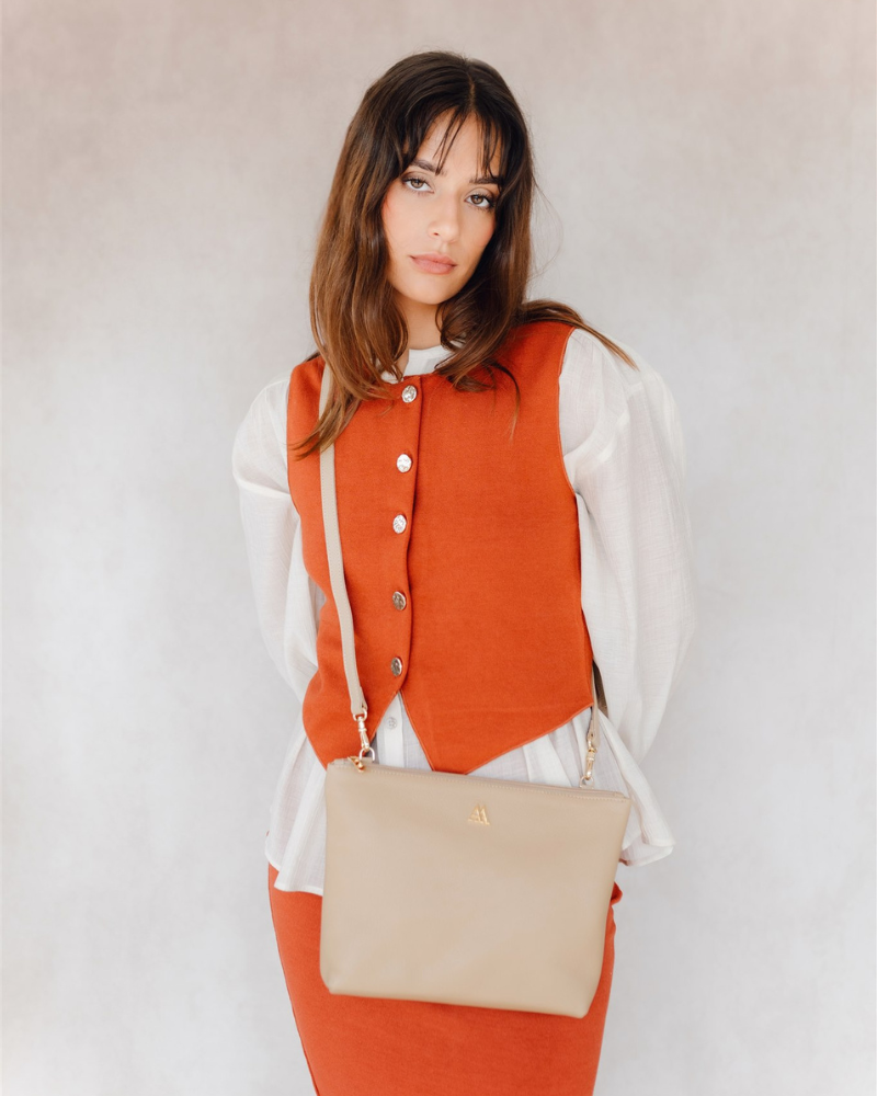 Manola Beige Leather Clutch Bag