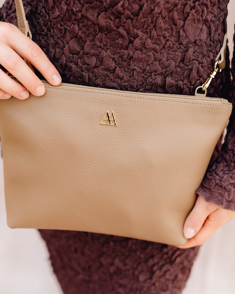 Manola Taupe Leather Clutch Bag