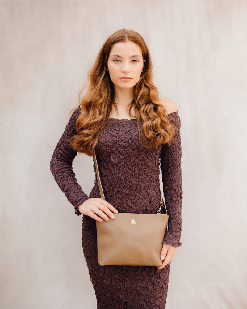 Manola Taupe Leather Clutch Bag
