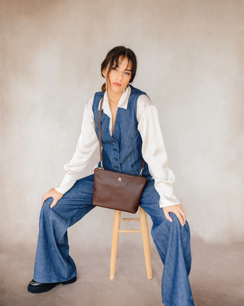 Manola Brown Leather Clutch Bag