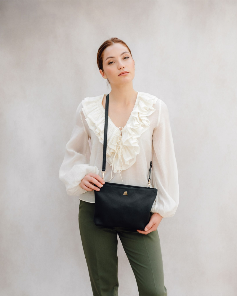 Manola Black Leather Clutch Bag