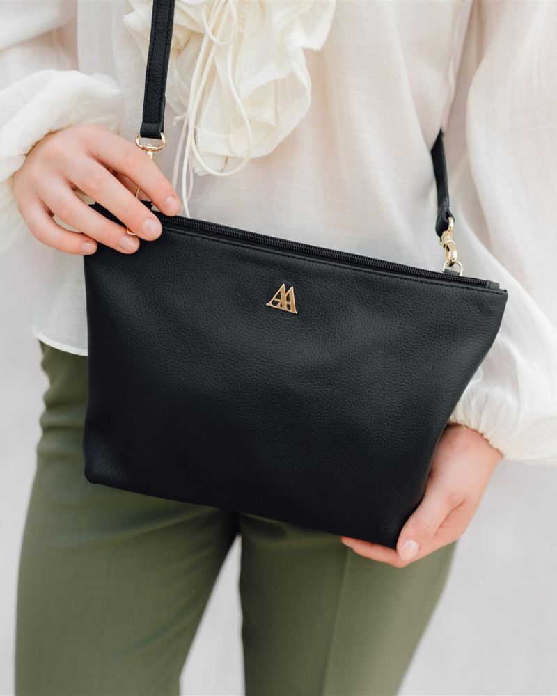 Manola Black Leather Clutch Bag