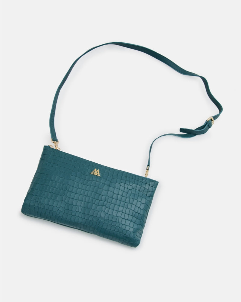 Catalina Clutch Bag, Petroleum Green Leather