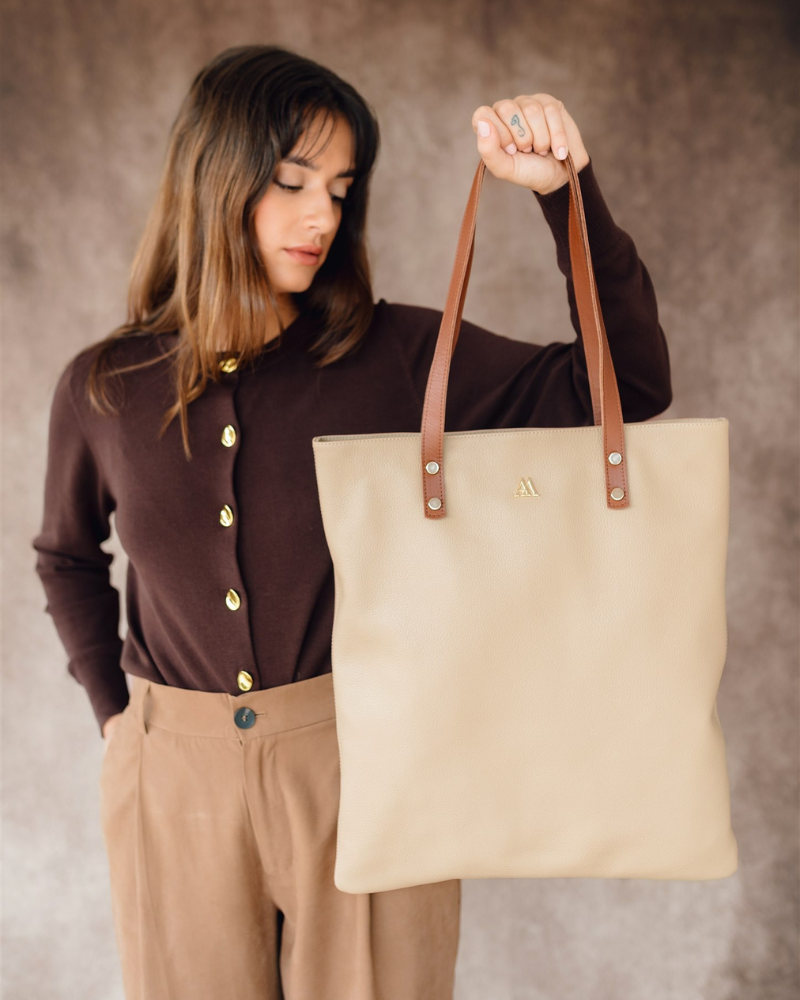 Noa Beige Leather Tote Bag