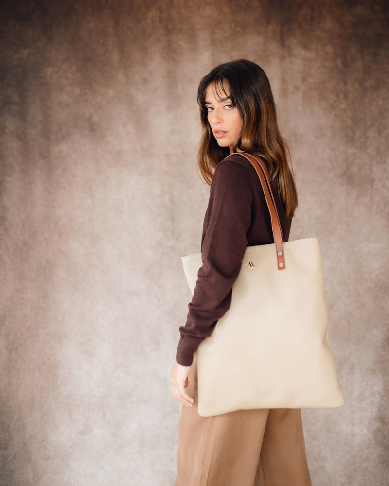 Noa Beige Leather Tote Bag
