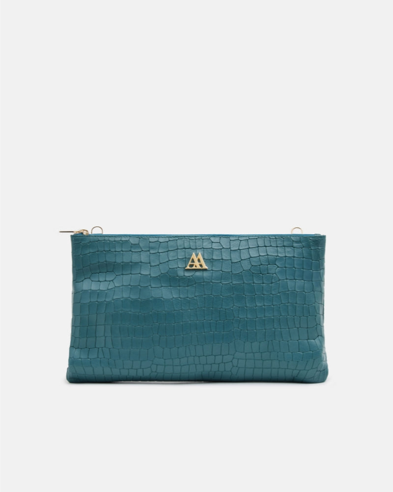 Catalina Clutch Bag, Petroleum Green Leather
