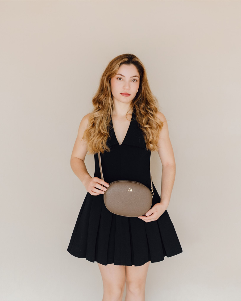 Olivia Oval Leather Bag Taupe