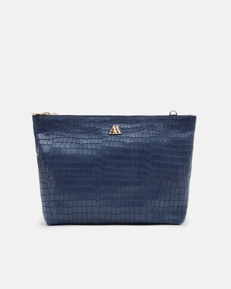 Manola Clutch Bag, Navy Blue Leather
