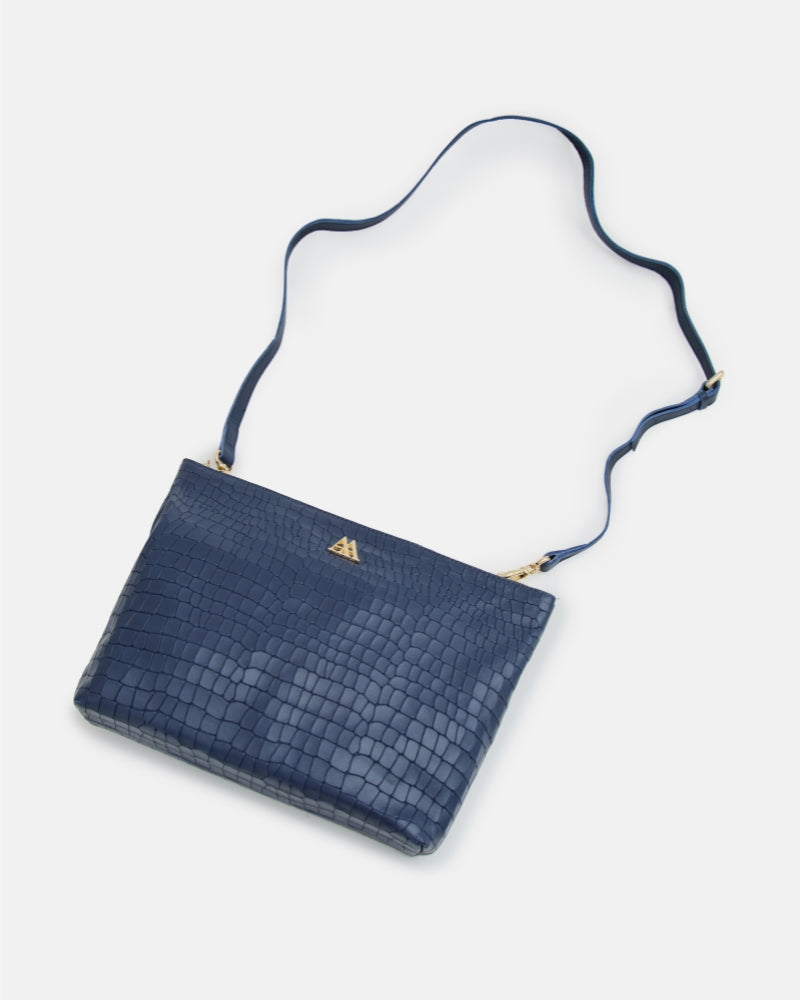 Manola Clutch Bag, Navy Blue Leather
