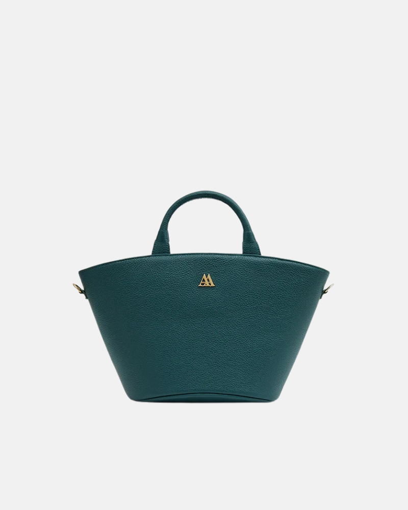 Carlota Leather Straw Bag, Petrol Green