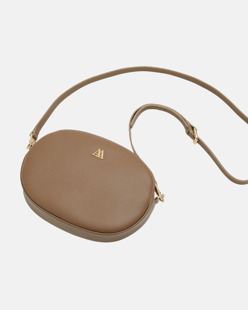 Olivia Oval Leather Bag Taupe