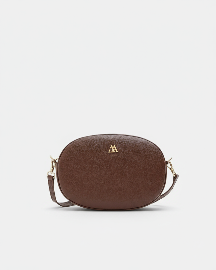 Olivia Oval Leather Bag, Brown