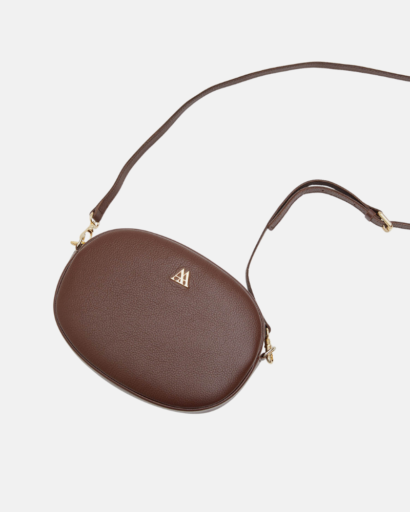 Olivia Oval Leather Bag, Brown
