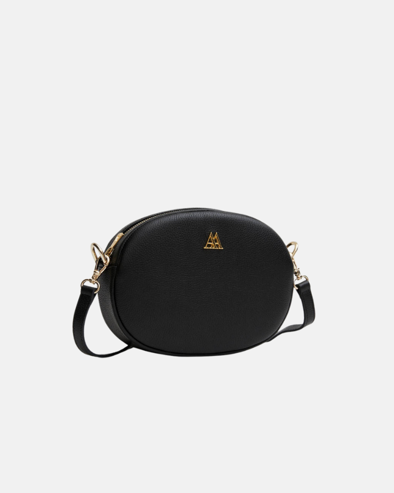 Olivia Oval Leather Bag, Black