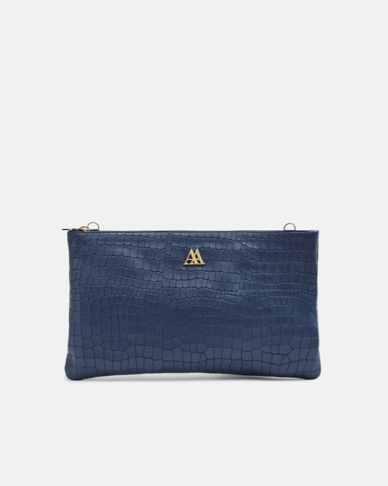 Catalina Clutch Bag, Navy Blue Leather