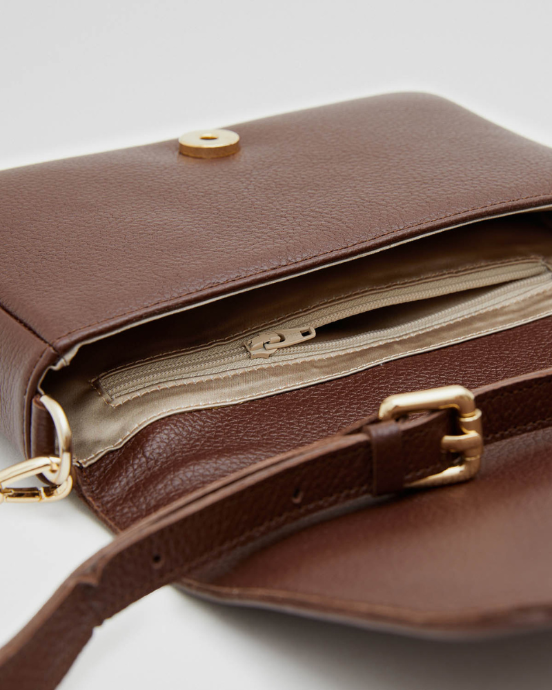 Maria Mini Leather Flap Bag, Dark Brown