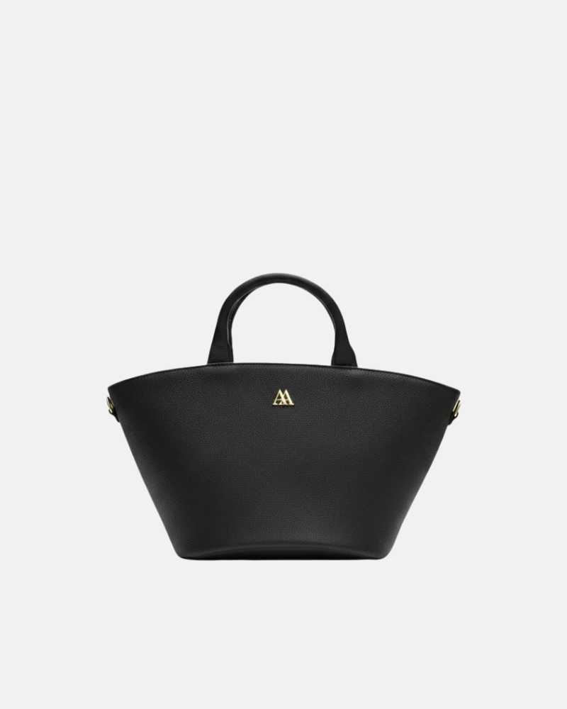 Carlota Leather Straw Bag Black