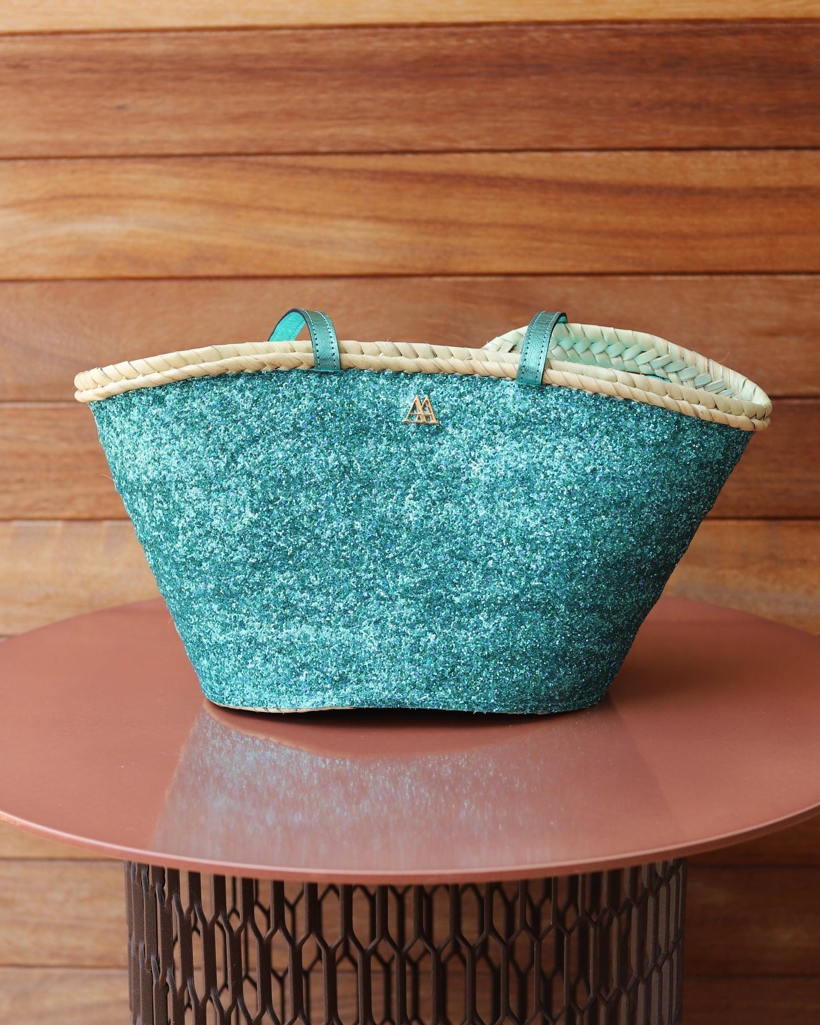 Small Turquoise Glitter Beach Bag by Cris Mata