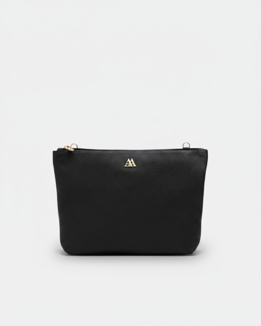 Manola Black Leather Clutch Bag