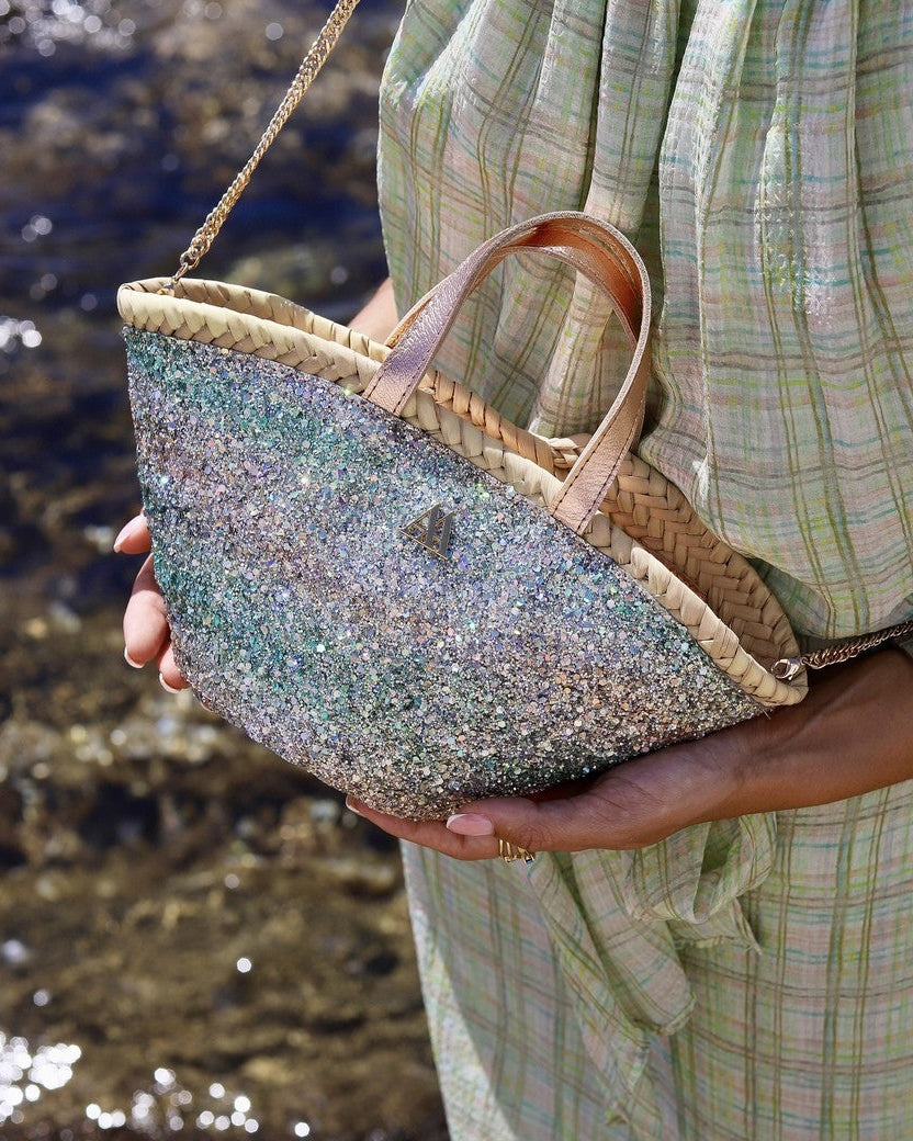 Mini Green Iridescent Glitter Beach Bag by Cris Mata