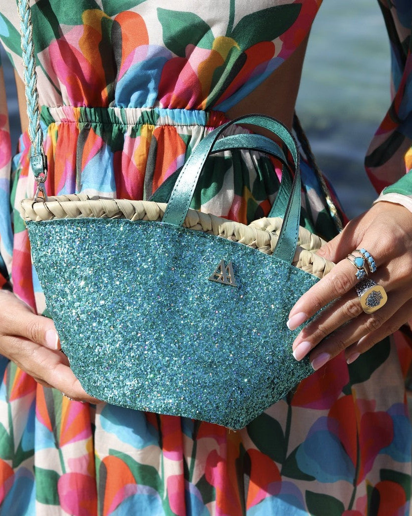 Mini Turquoise Glitter Beach Bag by Cris Mata