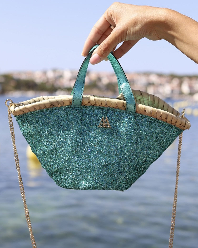 Mini Turquoise Glitter Beach Bag by Cris Mata