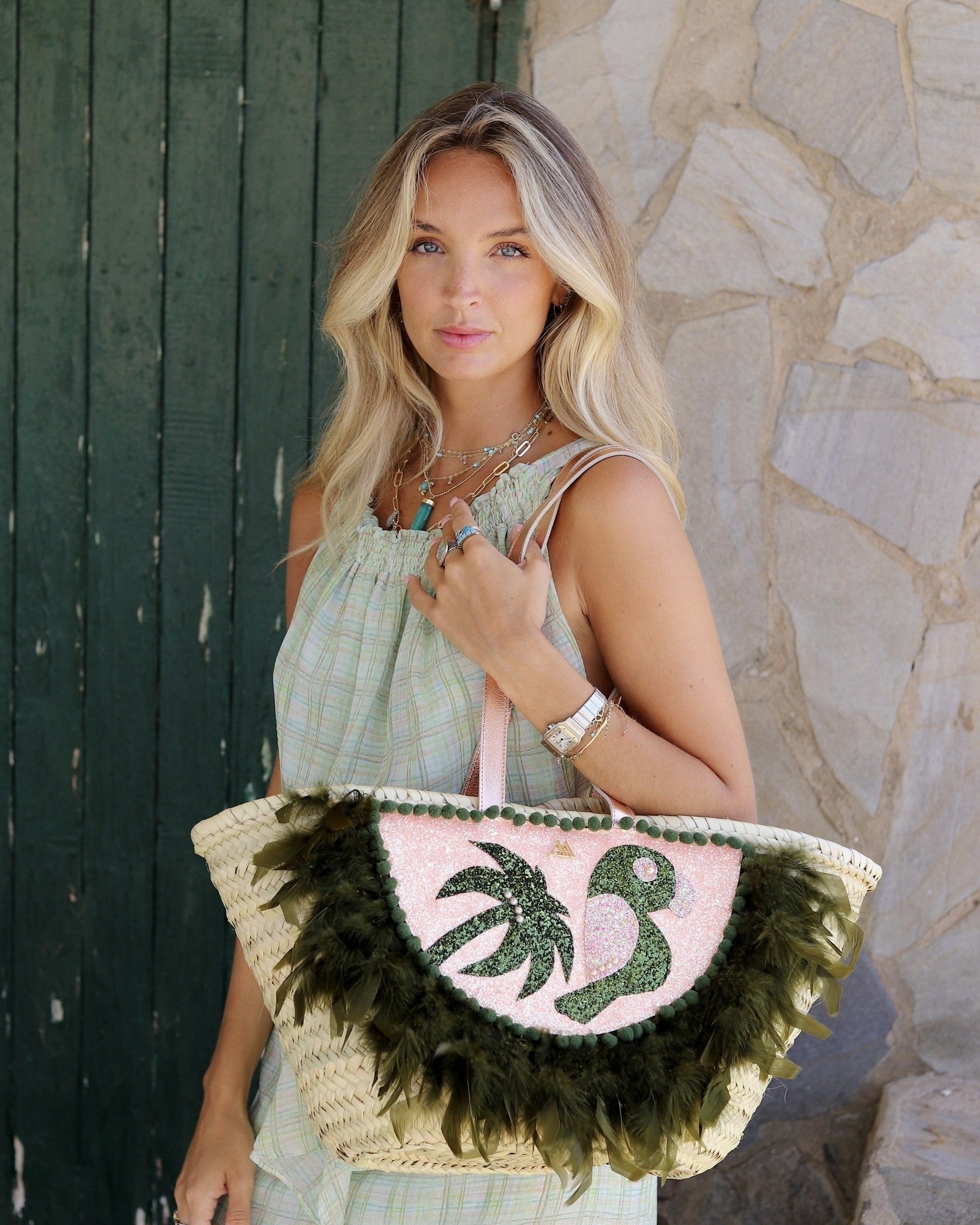 Medium-sized beach bag, Tropical print, Cris Mata