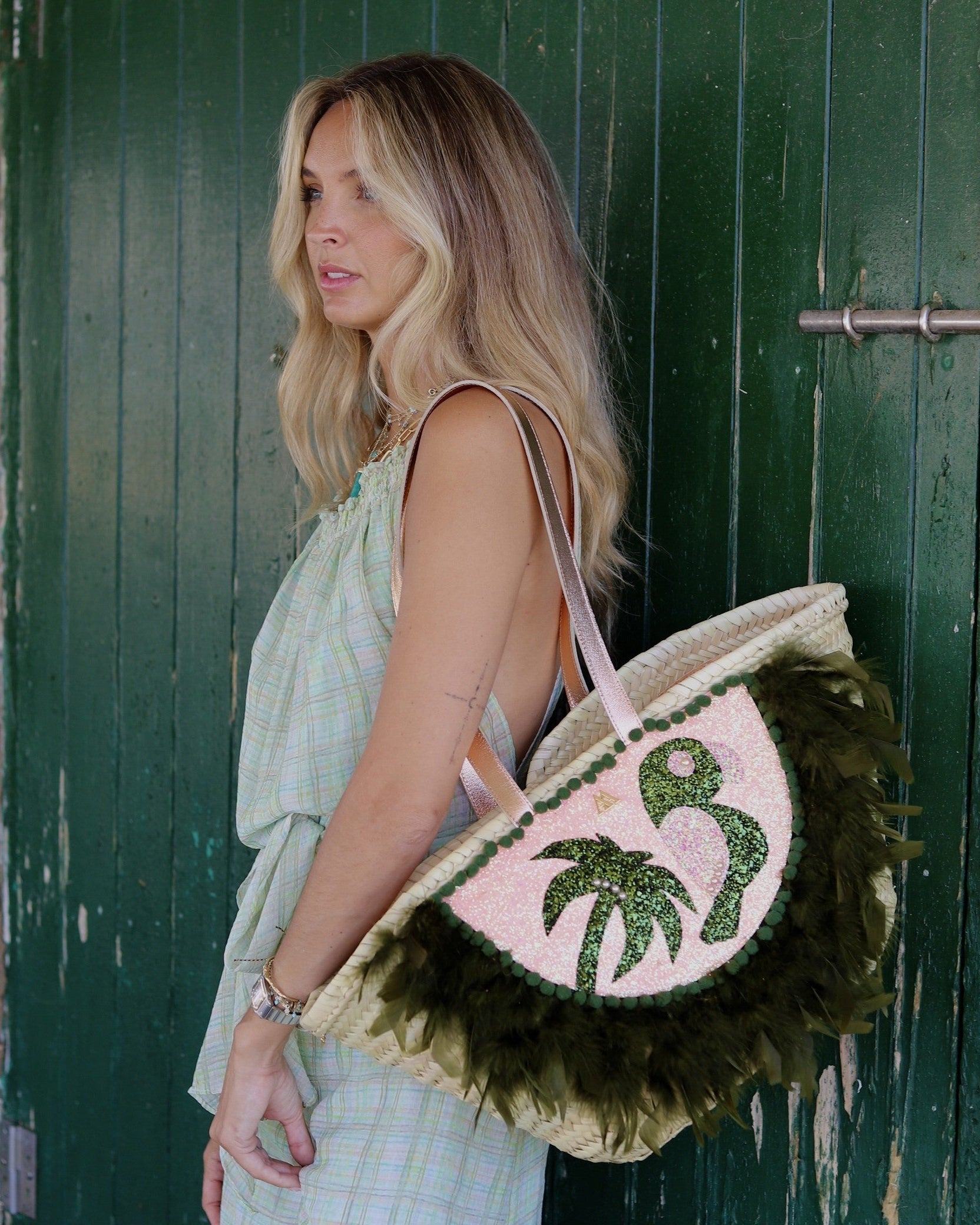 Medium-sized beach bag, Tropical print, Cris Mata