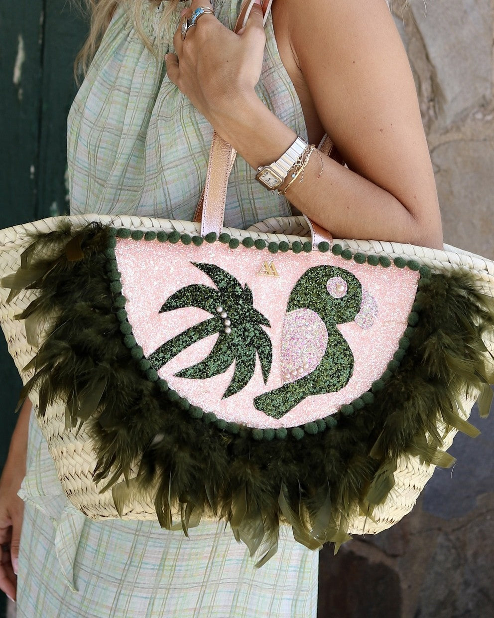 Medium-sized beach bag, Tropical print, Cris Mata