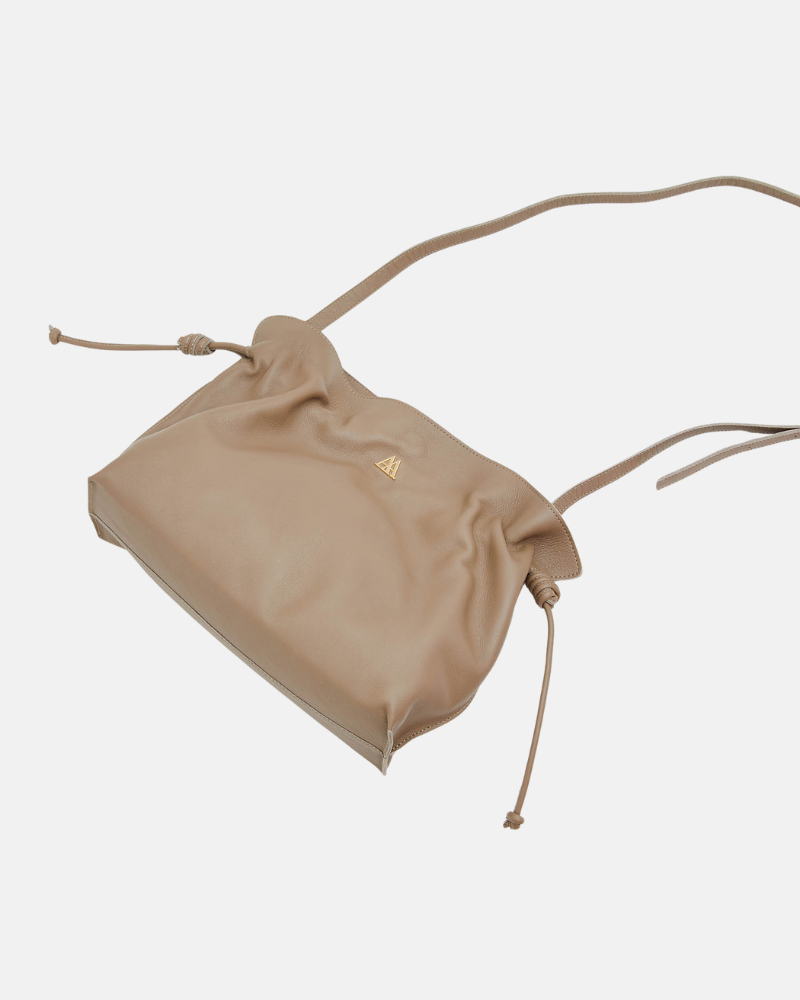 Fátima Ruched Leather Bag, Taupe