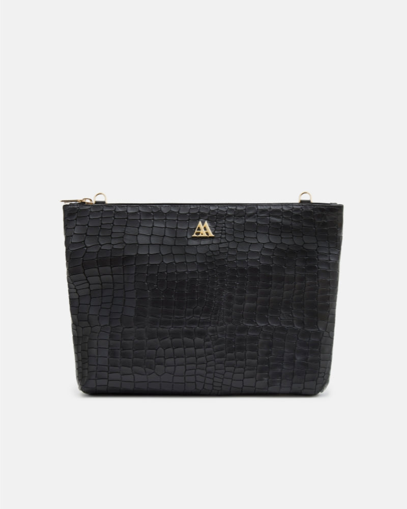 Manola Black Leather Clutch Bag