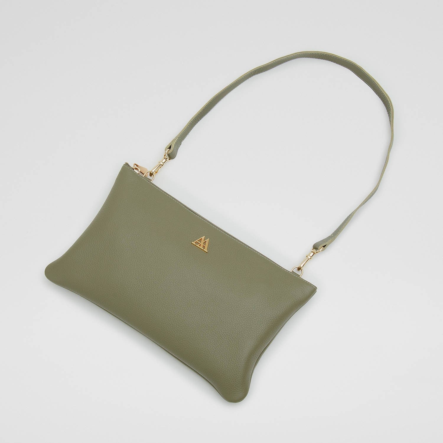 Catalina Bolso Clutch Piel Verde Kaki