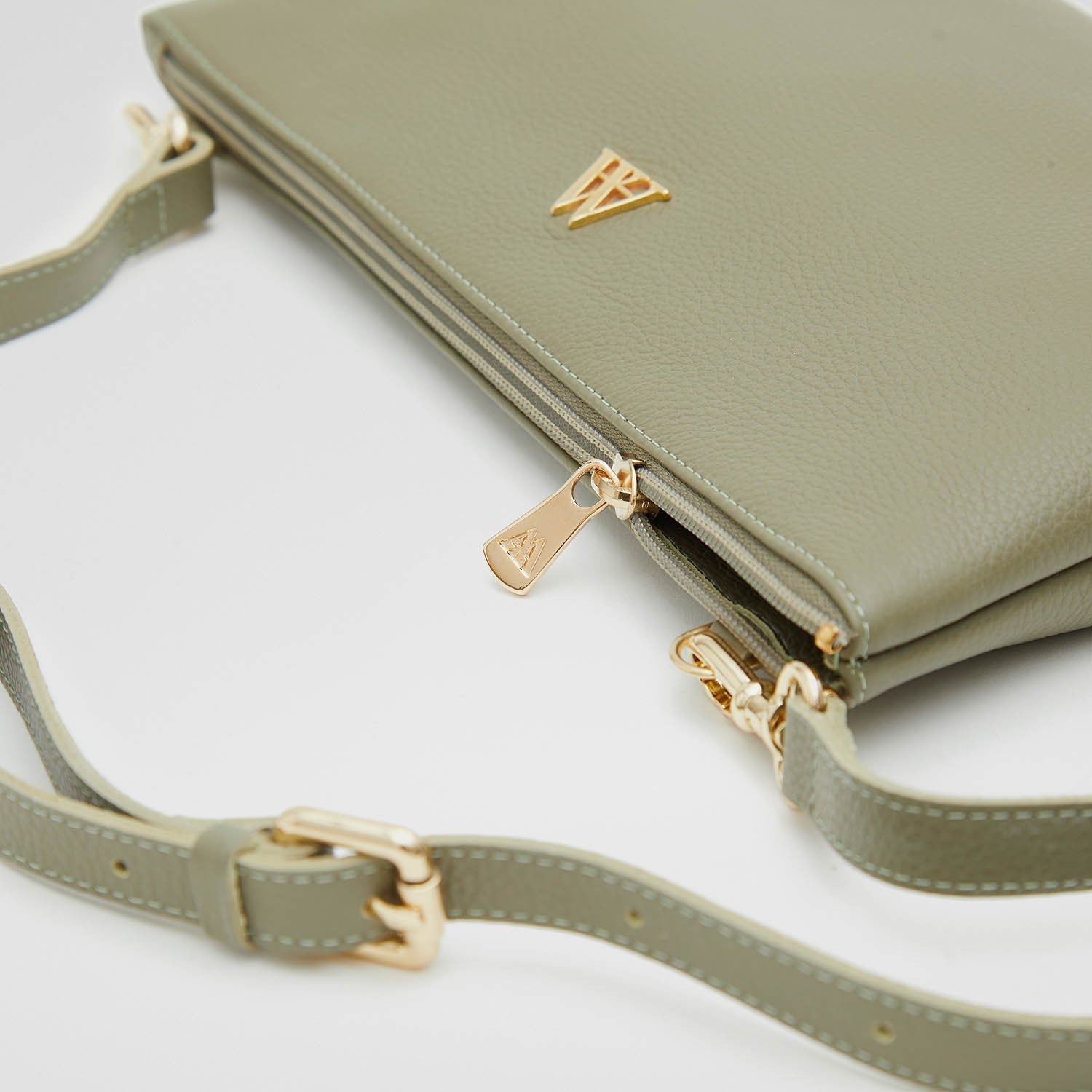 Catalina Bolso Clutch Piel Verde Kaki