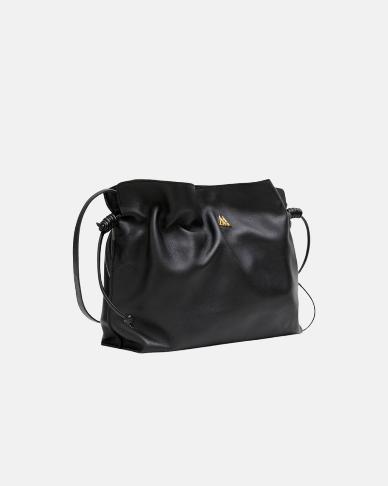 Fátima Bolso Fruncido Piel Negro