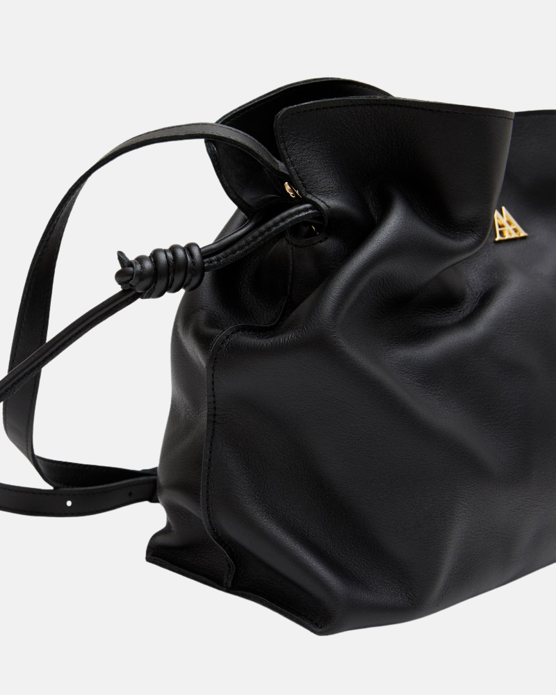 Fátima Fringed Leather Bag, Black