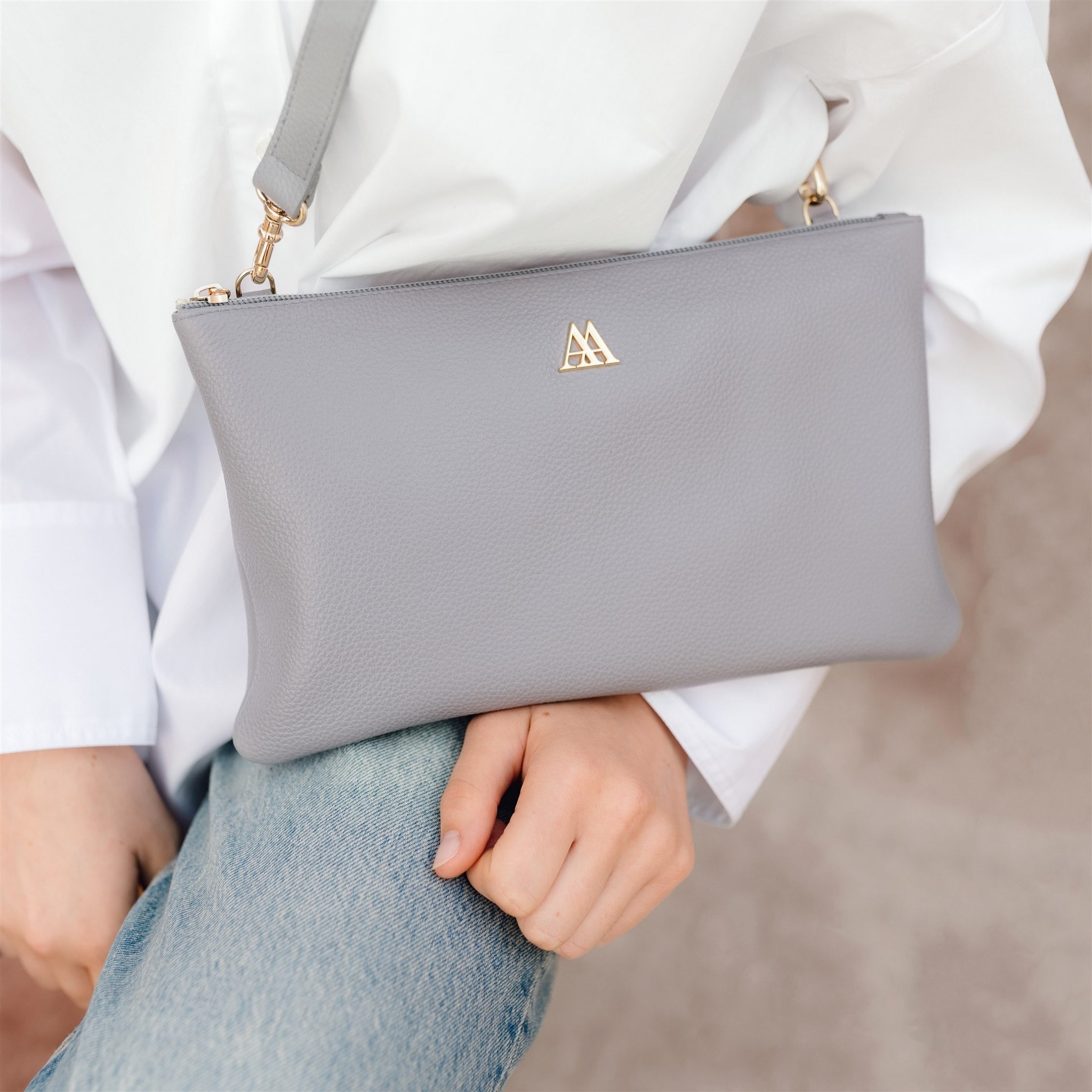 Catalina Bolso Clutch Piel Gris