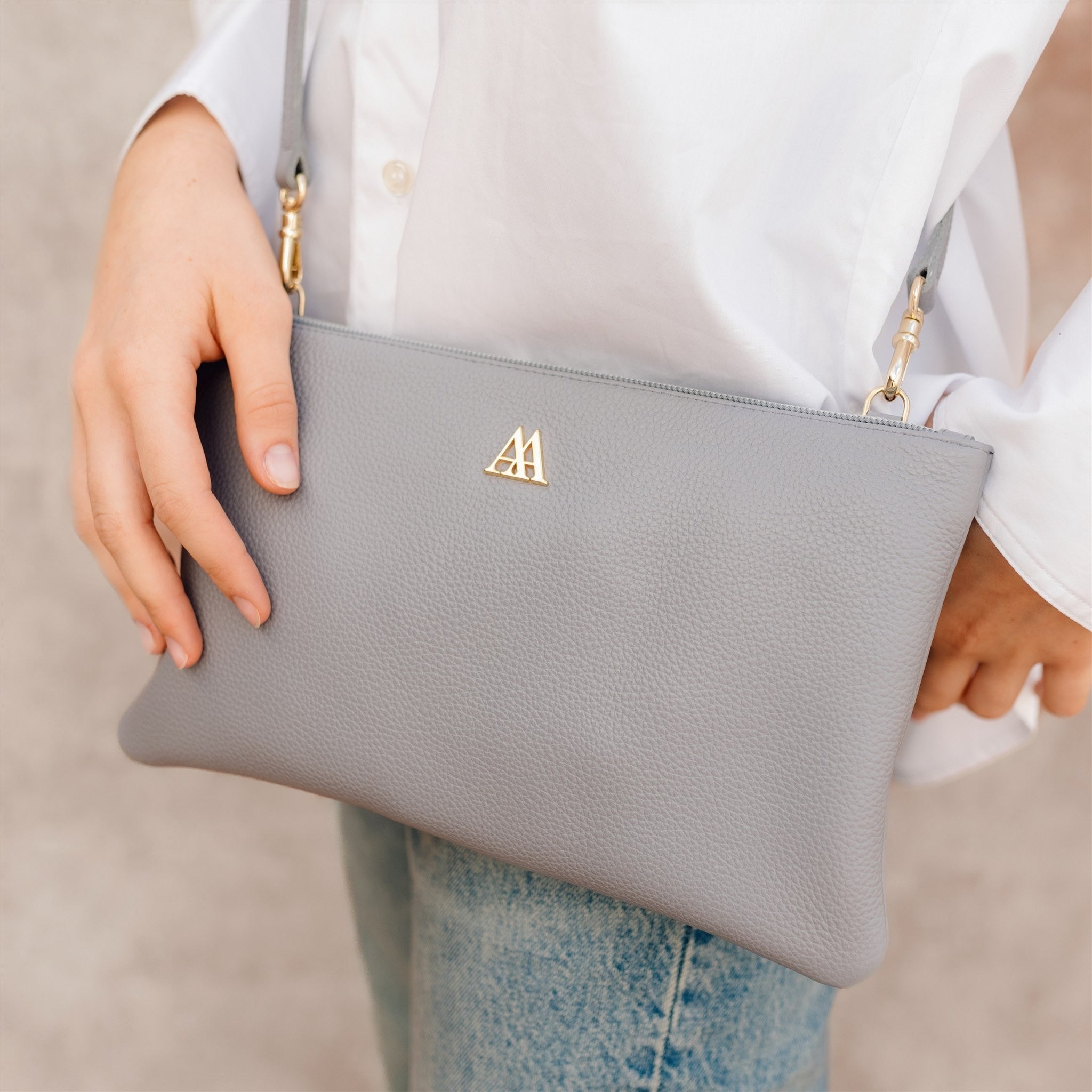 Catalina Bolso Clutch Piel Gris