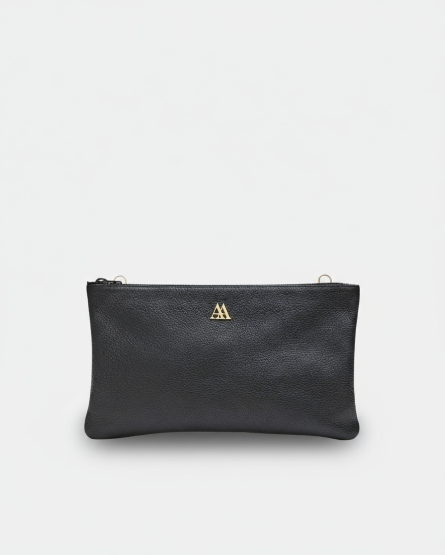 Catalina Black Leather Clutch Bag