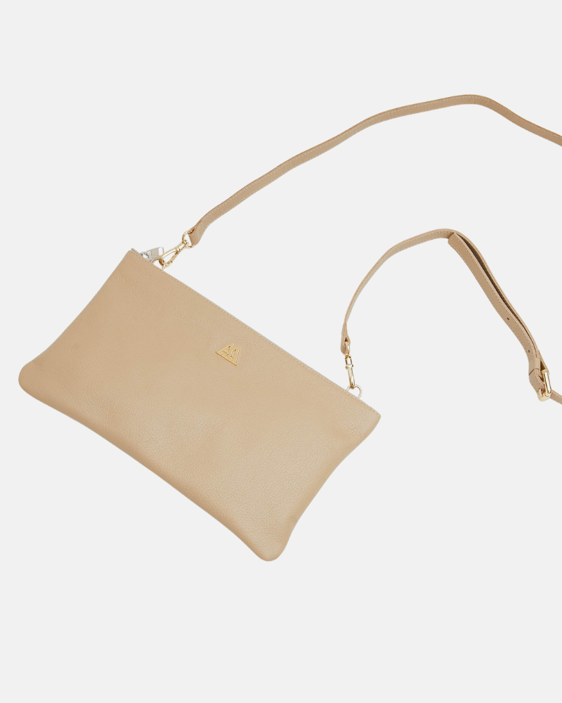 Catalina Beige Leather Clutch Bag